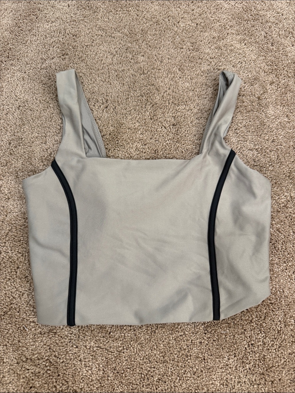 YPB Square Neck Crop Top in Tan with Black Trim